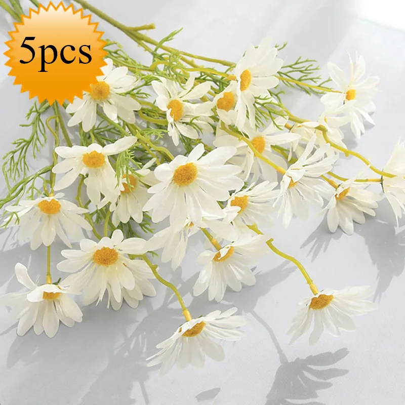 

5Pcs/set Plastic Artificial Flowers White Daisy Fake Flower Long Branch Orange Purple Garden Wedding Bridal Home Decoration