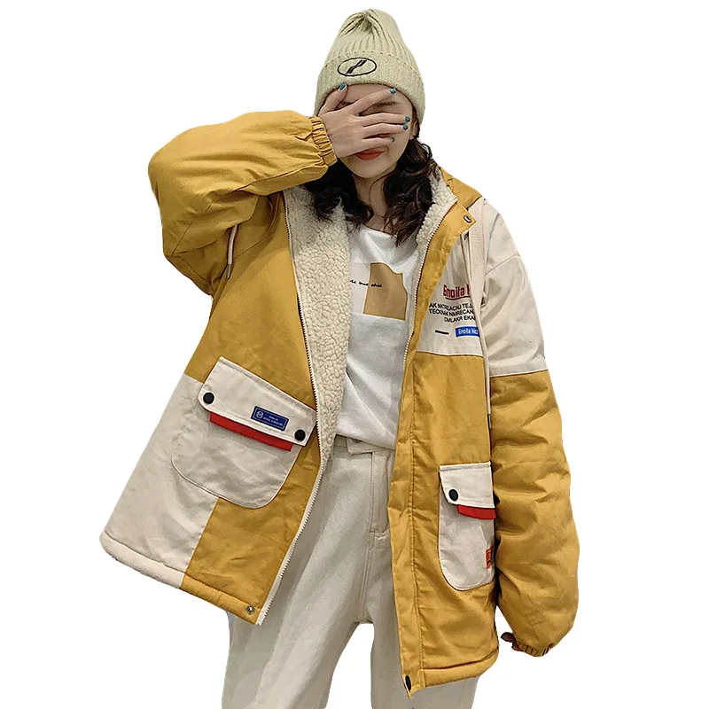 

long winter students in han edition loose cotton-padded jacket wind lambs wool coats and flocking cotton-padded clothes