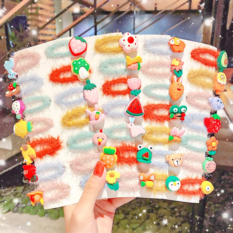 

5PCS/Set Girls Cute Colorful Cartoon Fruits Plush Hair Clips Kids Sweet Hair Ornament Headband Hairpins Fashion Hair Accessories