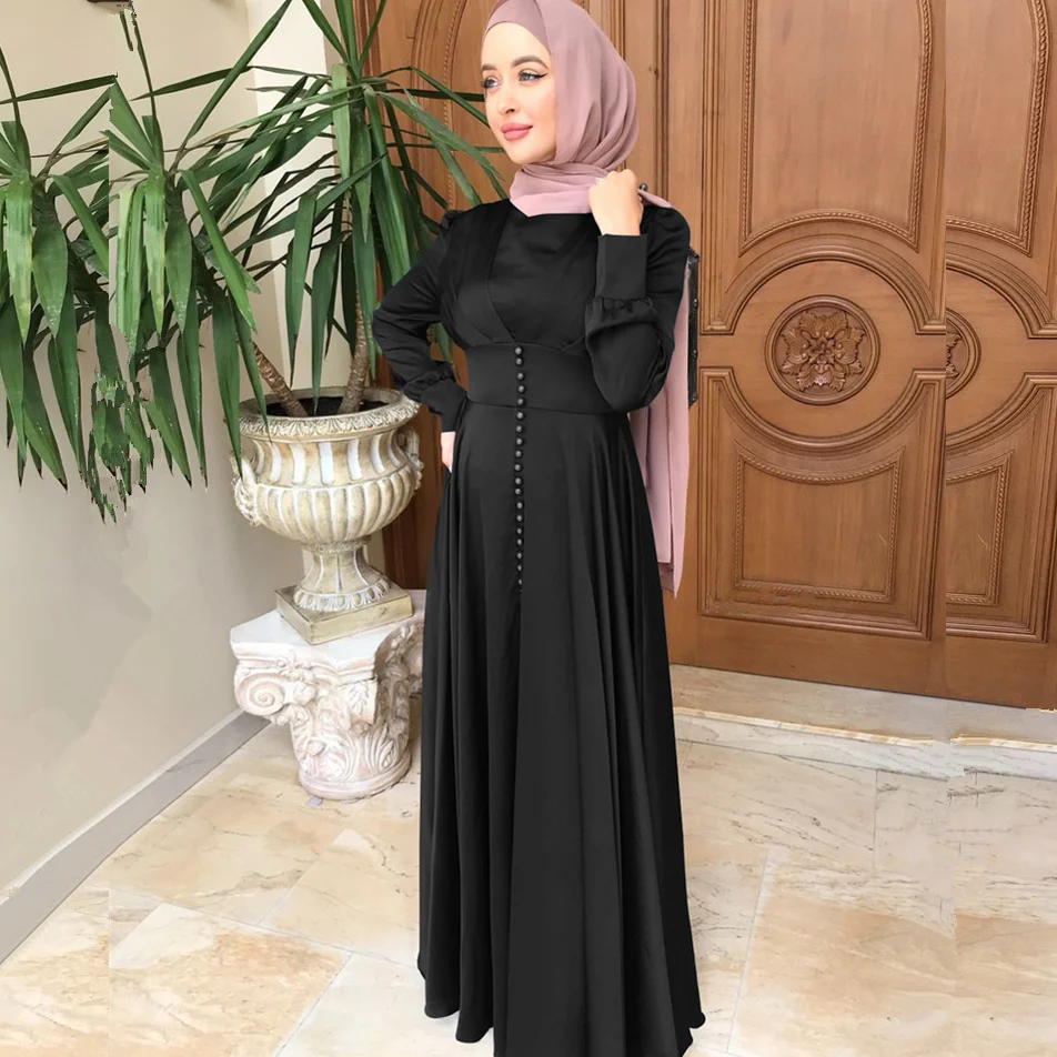 2021 New Spring Muslim Women's Soft Waist Beaded Dress European and Dubai Elegant Satin Dress Abaya Dress Kaftan Dress