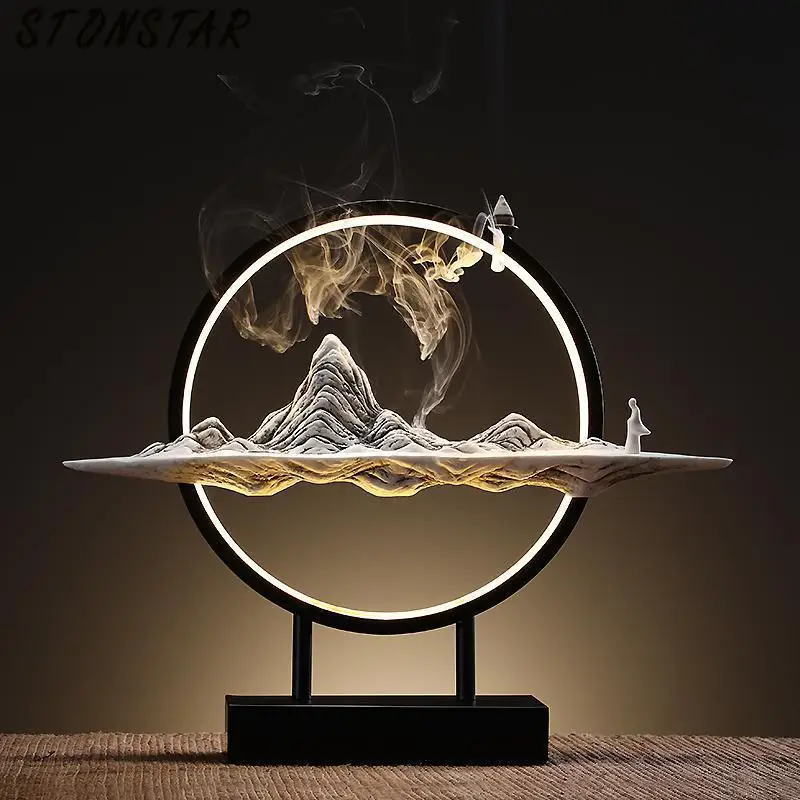

Desk Light Incense Burner Lotus Buddha Backflow Metal Table Lamp Smoke Fall Hanging Incienso Quemador Table Light 7572