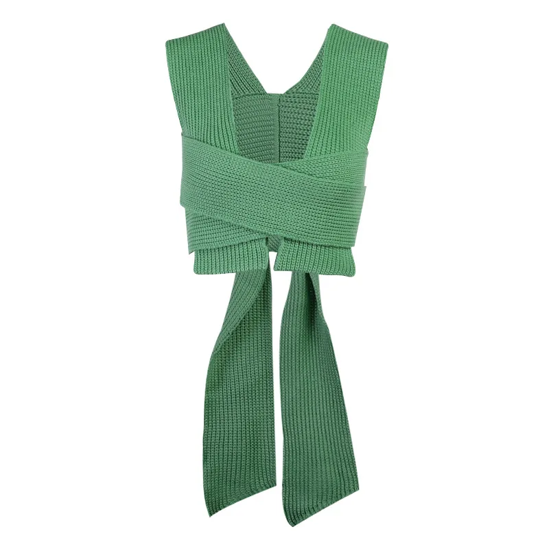 

Momoland Crossed Knitted Vest Back Halter Crop Top For Women Girls Summer Slim Tank Top Vintage Bandage Top Clubbing Outfit