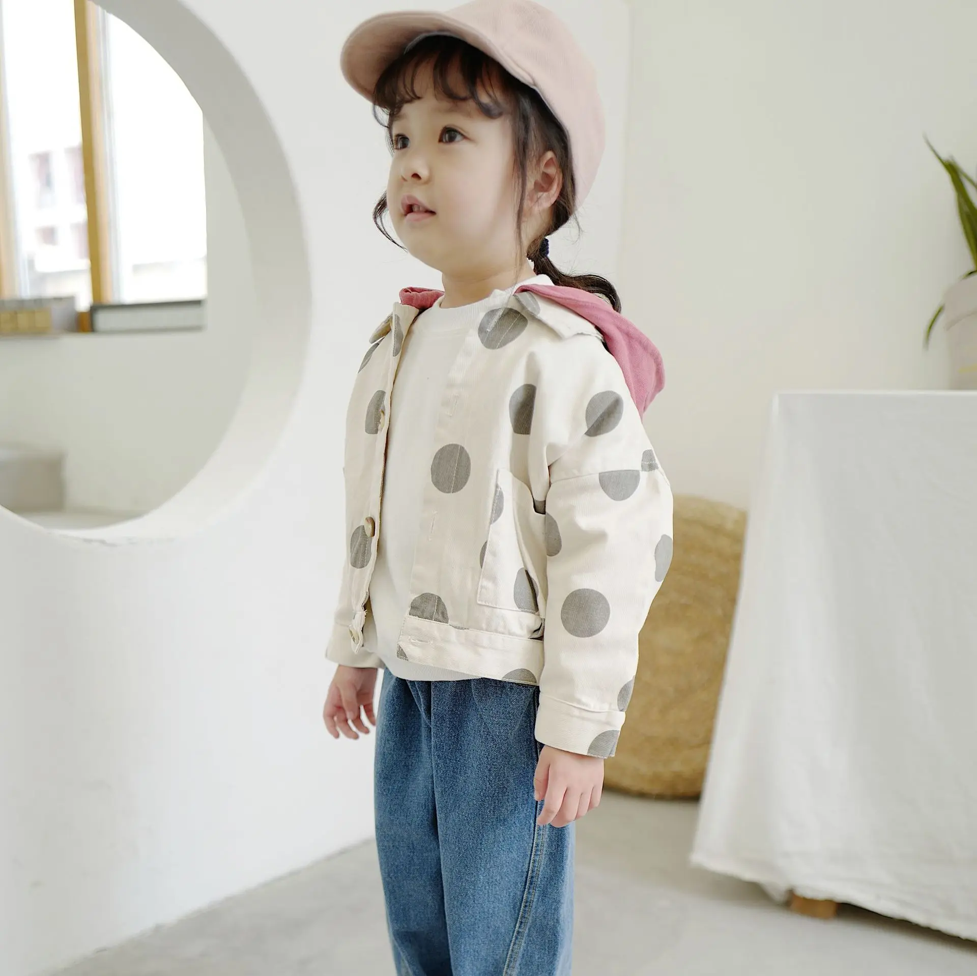 Детская осенняя одежда Новинка 2019 года корейский волнистый точечный колпак