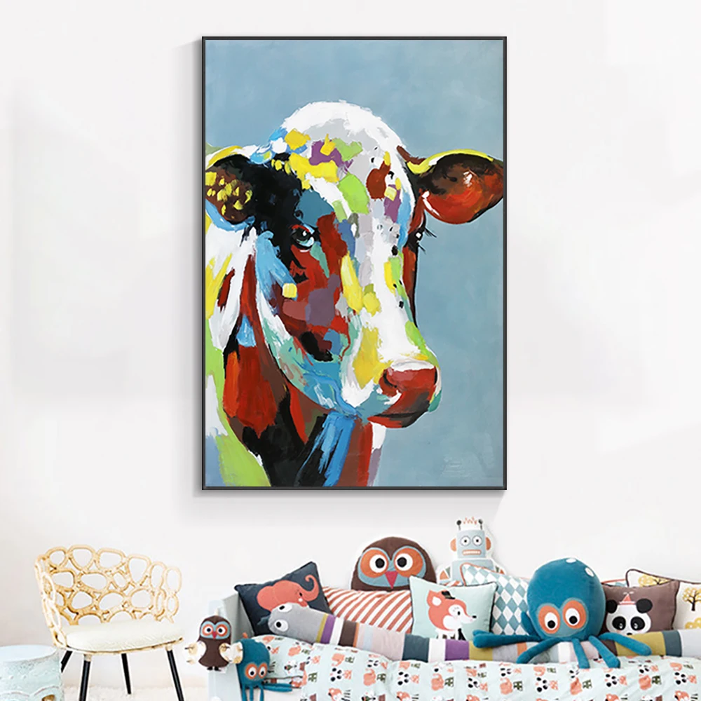 

Watercolors Cow Wall Art Abstract Animal Canvas Painting Posters And Prints Decorative Pictures for Living Room Bedroom Decor