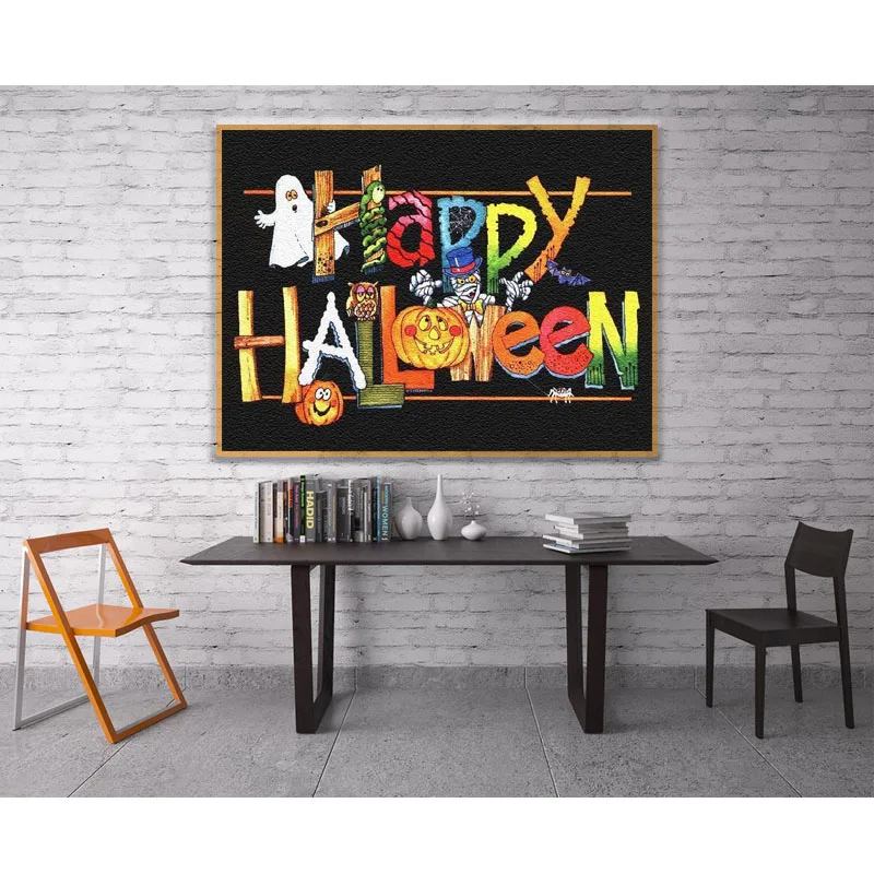 Алмазная мозаика Цвет Хэллоуин текст вышивка доска Живопись Мультфильм домашний