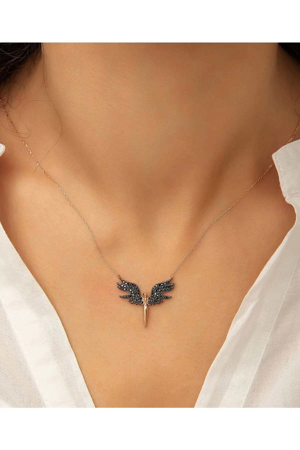 

925 Sterling Black Zircon Stone Archangel Michael Silver Chain Necklace