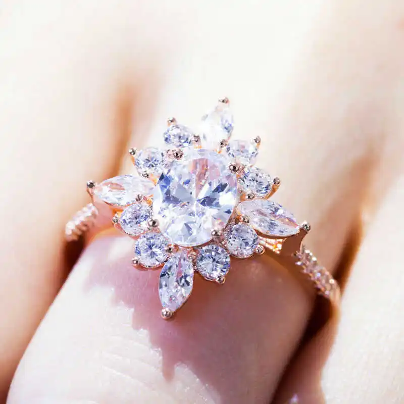 

Champagne Oval Ring Gorgeous Size 6-10 Ring Cut Crystal Wedding Ring