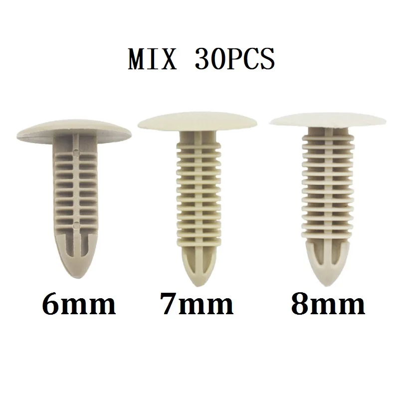 

30PCS Mixed Auto Snaps Fastener Clips Fits Car Car Trunk Door Panel Fender Bumper Engine Cover Insulated Plastic Rivet