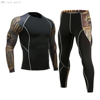 new mens cycling underwear suit quick dry gym leggings t shirt 2 sets tracksuit rash guard male sport suit warm jogging suit