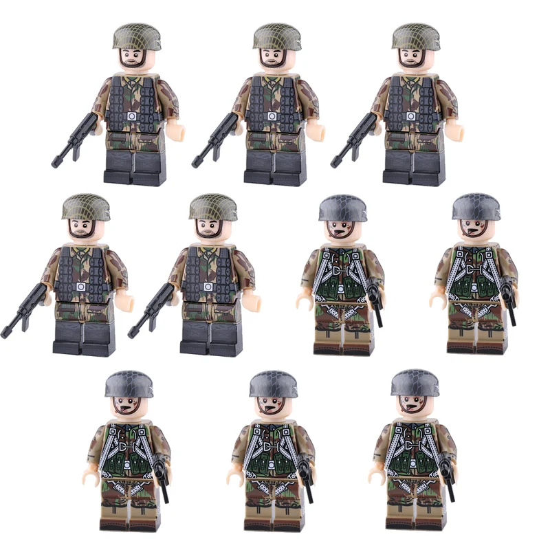 S18-19-10PCS Новинка WW2, армейские солдатики, фигурки, блоки, Германия, США, дивизия, шлем, аксессуары для оружия, Строительные кирпичи, игрушки для детей - Цвет: S18-19-10PCS