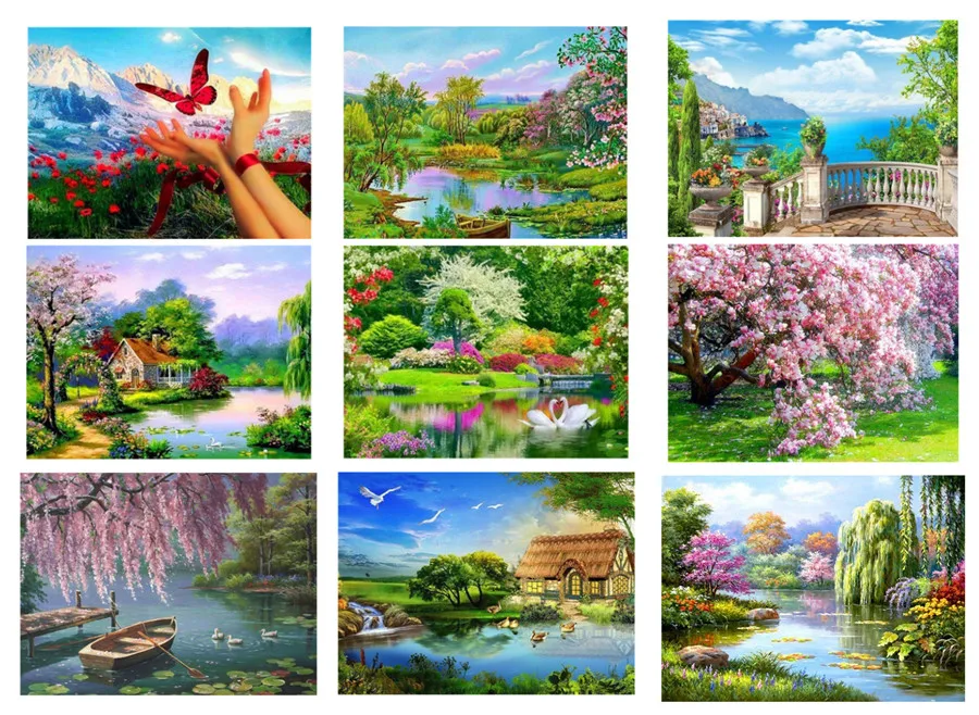 Алмазная живопись цветы персика лодки Весенняя вышивка крестиком алмазная