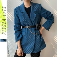 new woolen coat women elegant thick blue suit blazer jacket 2021 autumn winter office lady outwear female fashion