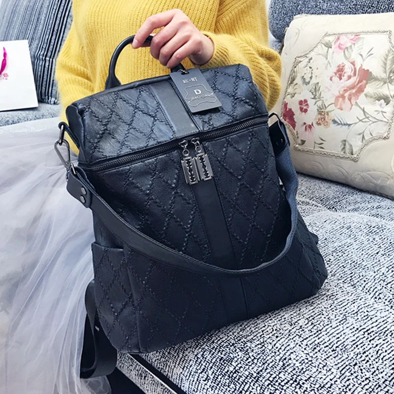 Sheepskin 2020 New Classic Dual-use Backpack Stitching Lattice Ladies Shoulder Bag For Teenage Girl School | Багаж и сумки