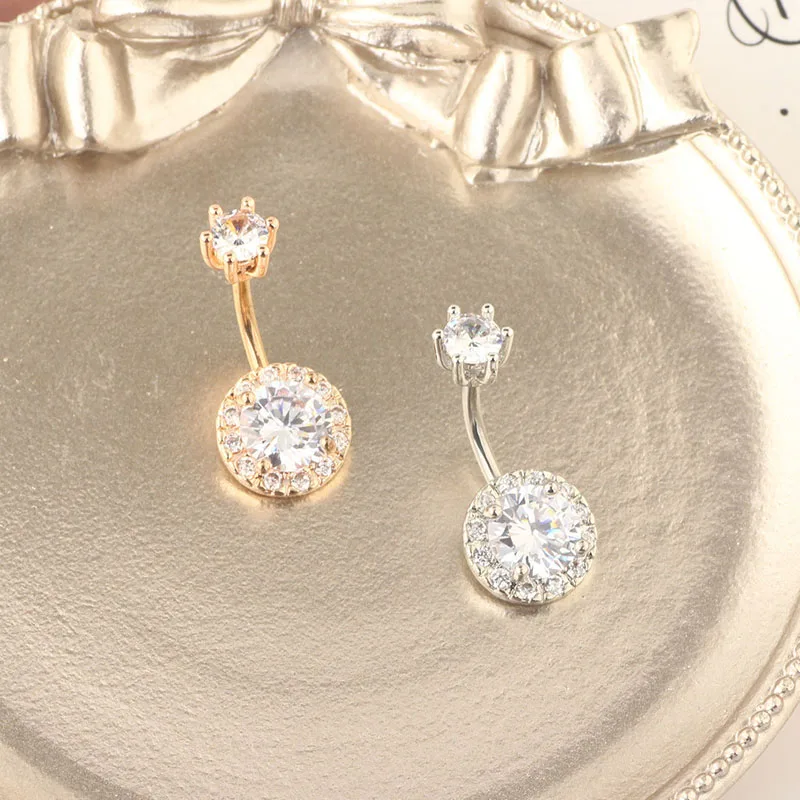 

Round Belly Button Rings Navel Ring Zircon Drop Dangle Body Belly Piercing Jewelry For Women Beach Belly Navel Rings