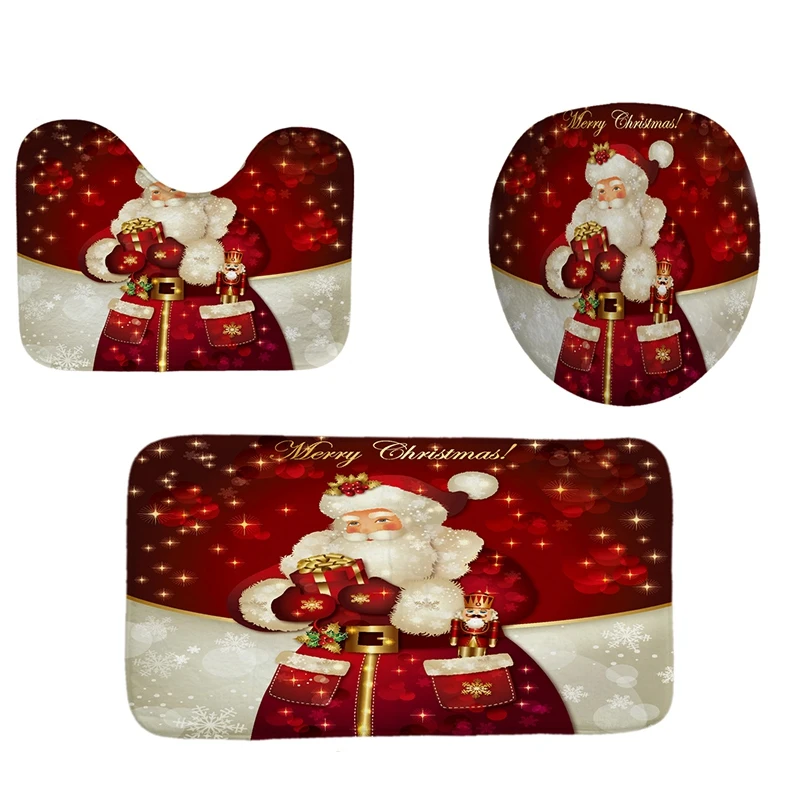 Санта Клаус Печатный Туалет крышка набор Рождество ванная комната коврик ковер u