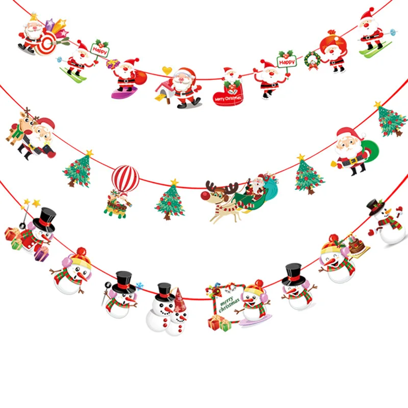 

3m Garland Christmas Banners Santa Claus Banner Snowman Elk Flag Xmas Trees Banners Decor 2022 Merry Christmas Decor For Home