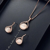 women round shape faux opal pendant necklace ear stud earrings jewelry set gift