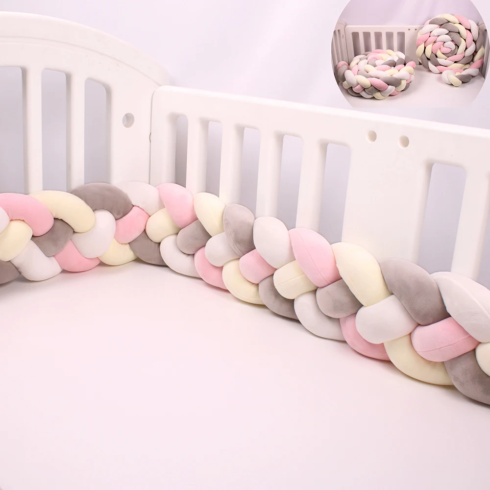 

2.2M/3M 4 Knotted Crib Bumpers Nursery Decor for babies Cot Bumper Bed Barriers Baby Bed Bumper Room Pillow Protector