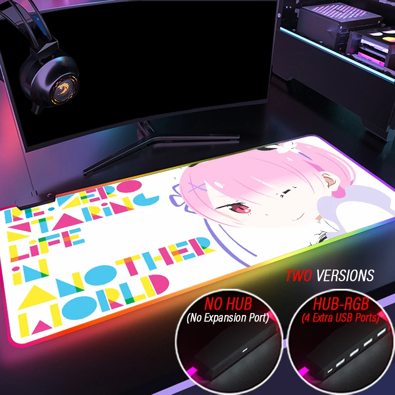Игровой коврик для мыши Emilia со светодиодной лентой Re zero RGB хаб с подсветкой 4 порта