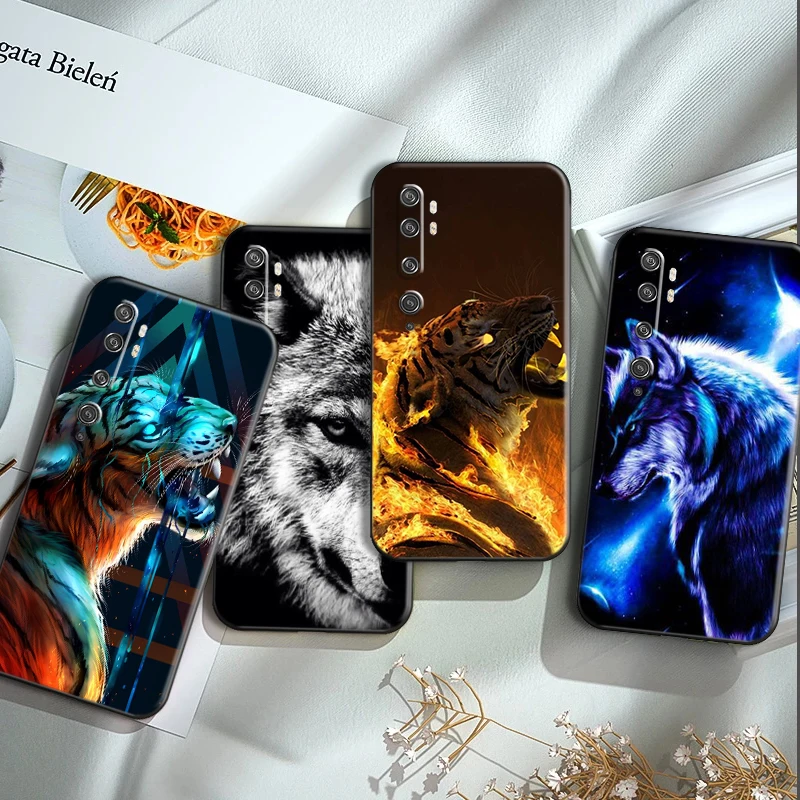 

Phone Case For Xiaomi CC9 CC9e 10S 10 Pro Lite 11 Lite Pro Ultra Note 10 Pro Animal Lion Tiger Horse Wolf Soft TPU Black Cover