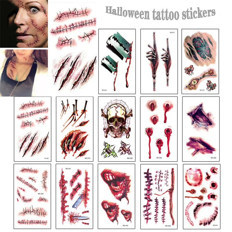 4 шт./партия Хэллоуин Зомби татуировки со шрамами с поддельной пробкой кровавый