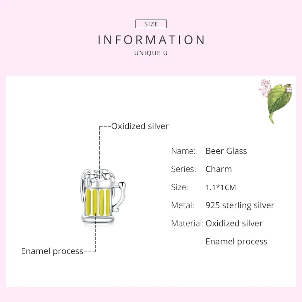 WOSTU Beer Glass Charm fit оригинальный браслет в виде змеи из стерлингового серебра 925 пробы