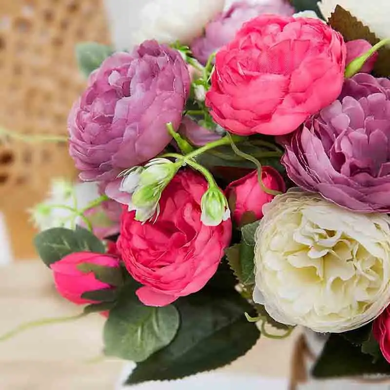 Искусственный Пион из шелка с 5 головками цветы для свадьбы домашние