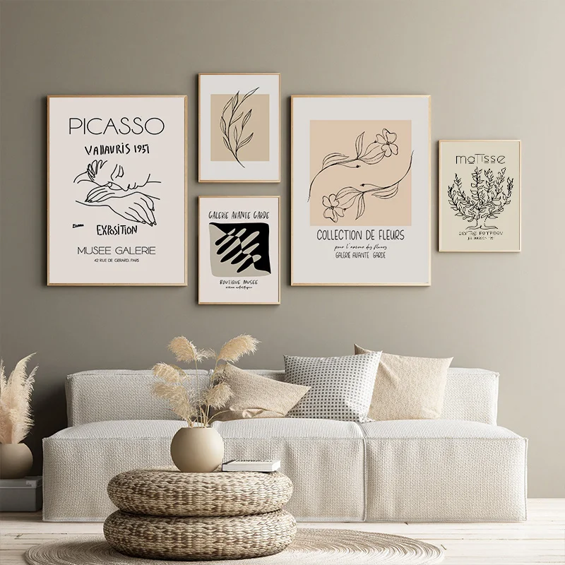 

Simple Nordic abstract black and white line figure art combination decorative painting picture canvas print poster murals
