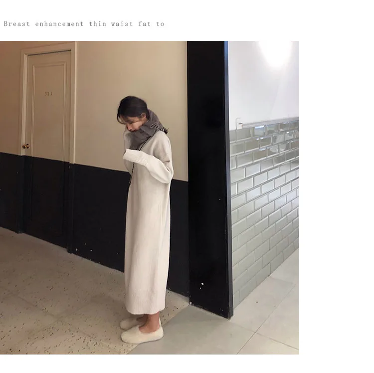 Turtleneck Cashmere Knitted Sweater Dress Women Autumn Spring Noodles Elastic Long Sleeve thick Pullover Winter Dress