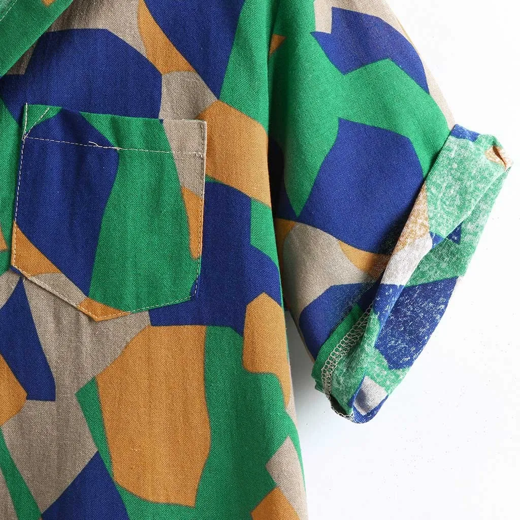 Рубашка мужская с гавайским рисунком хлопковая блузка карманами уличная одежда |