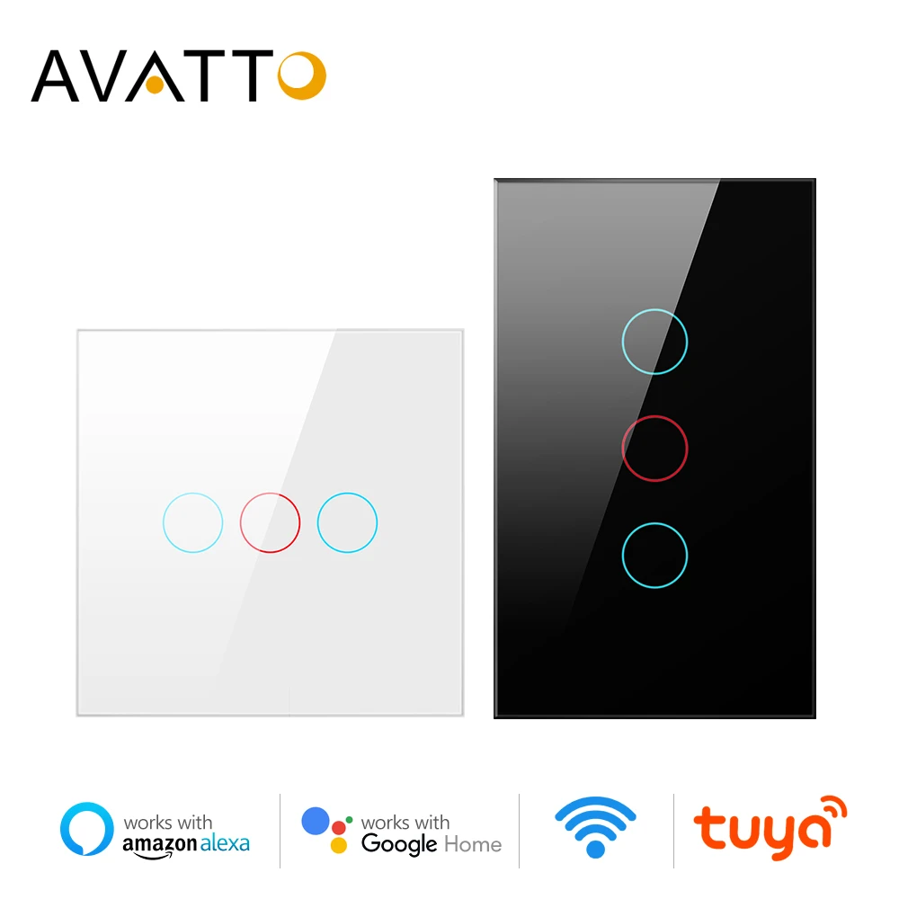 Painel de Vidro de Luxuray Sensor de Toque Interruptor de Parede Funciona com Alexa Interruptor Inteligente Avatto Tuya Wifi Google Home