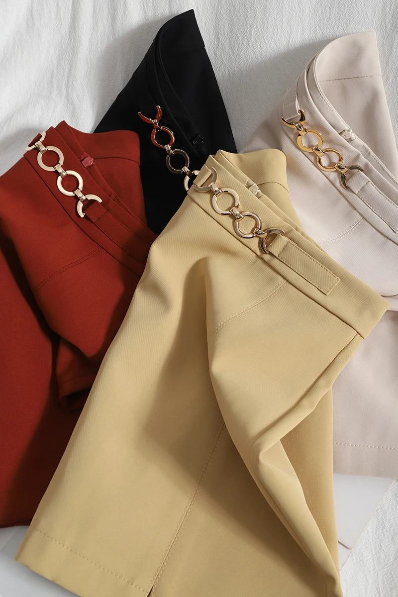 

Fashin Chain high waist fashion mini skirt female Summer Korean wild pure color A-line skirt small split hip skirt High Street