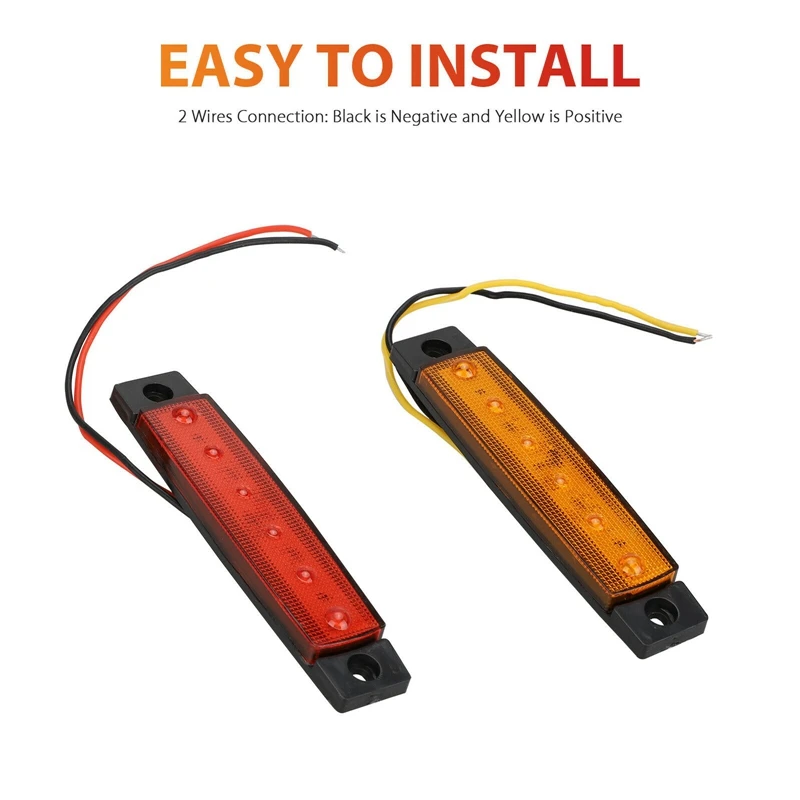 

5X Amber + 5X Red 12V 6 LED Side Marker Indicator Lights Car Truck Trailer