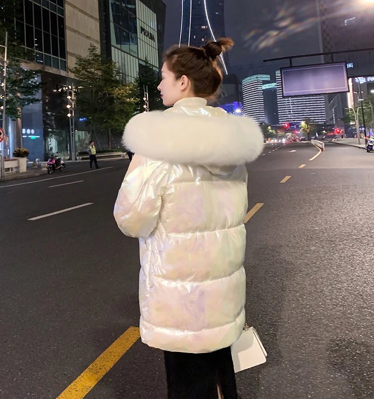 Winter Women White Duck Down Thick Jacket Pockets Large Natural Raccoon Fur Hooded Coats Warm Sleeve Loose Parkas H120502 | Женская