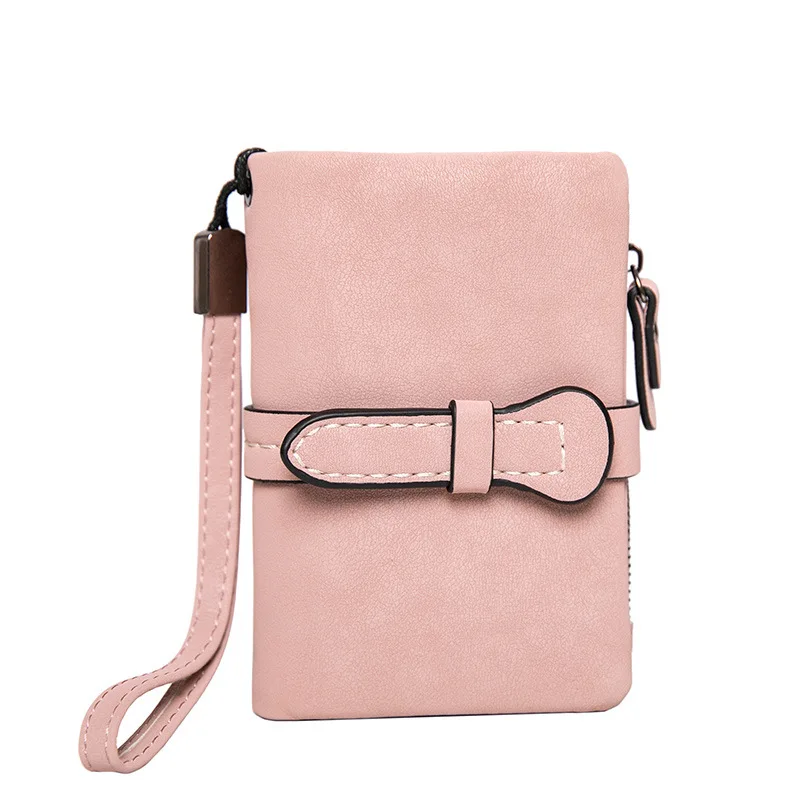 

2021 New Purse Female Short Pu Soft Leather Solid Color Folding Wallet Korean Students Cute Purse