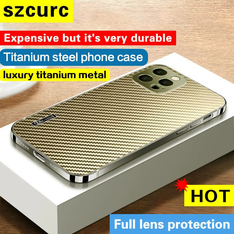 For iPhone 13 Pro Max Phone case 12 Luxury Titanium alloy border Carbon fiber ultra thin sense New anti-fall  protective cover