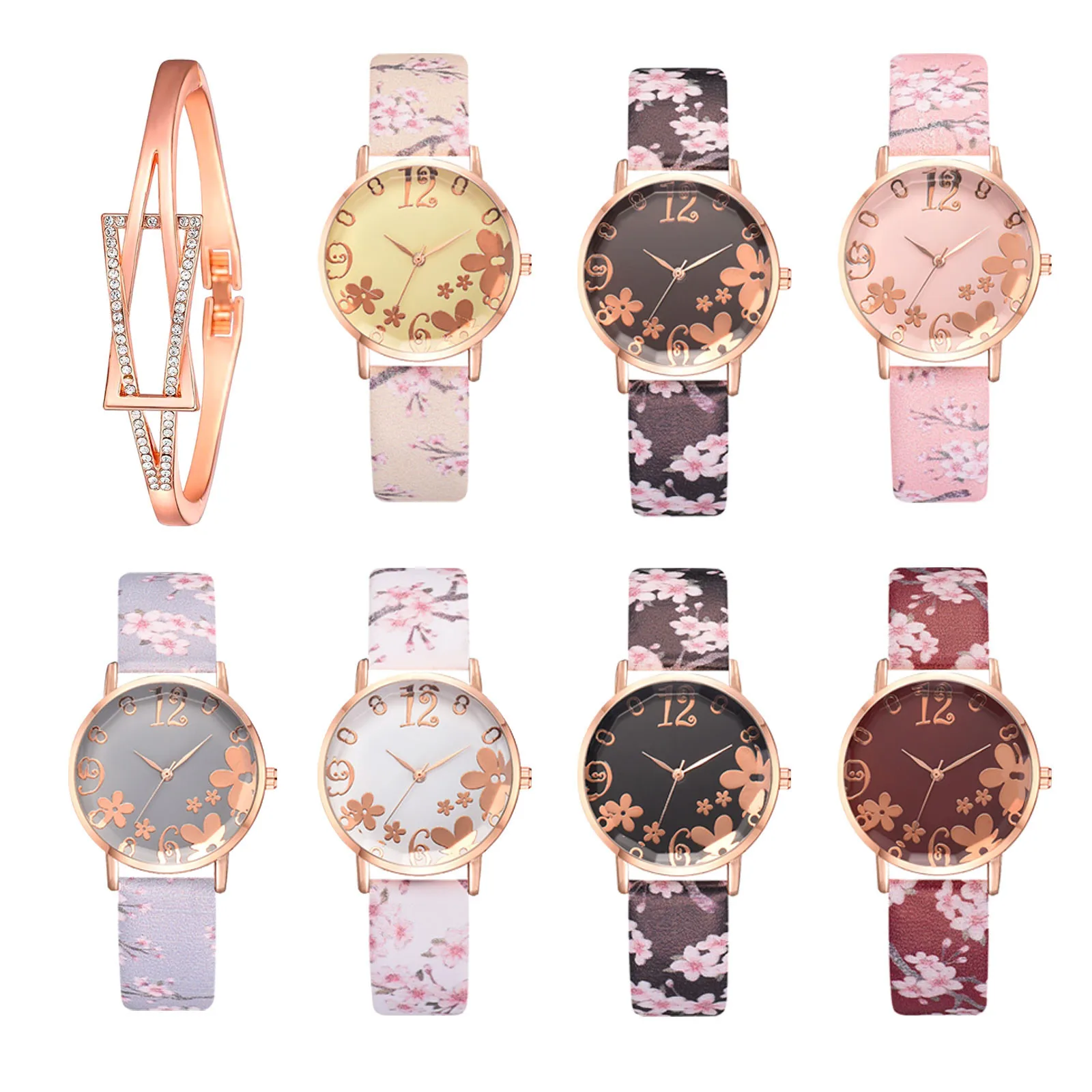 

European And American Watches Wristwatches New Fashion Trend Printing Ladies Bracelet Watch Set Women Clock
