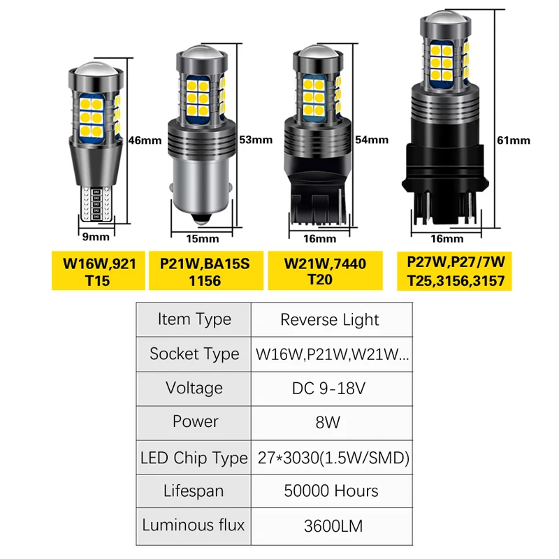1x Canbus светодиодный светильник для резервного копирования T15 W16W P21W BA15S W21W лампа toyota
