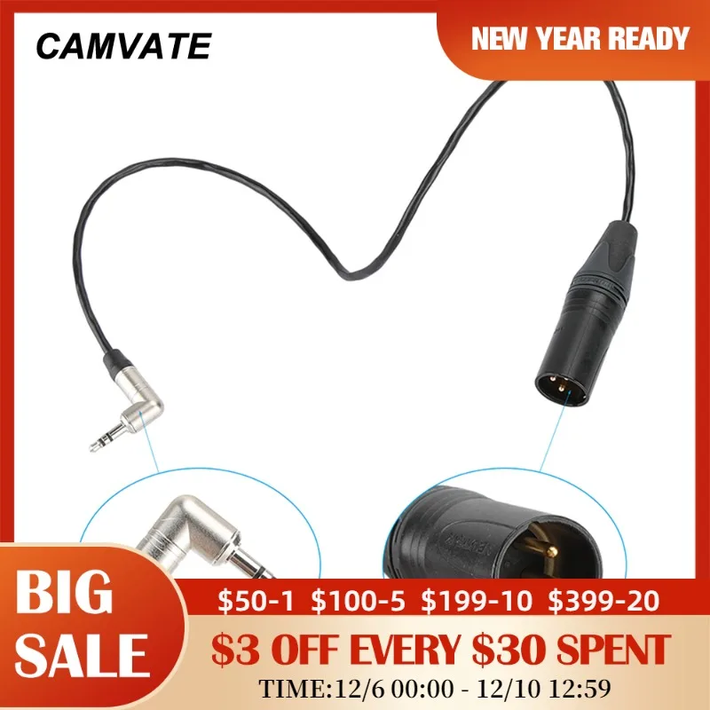 

CAMVATE Standard Easync Sync Timecode Adapter Cable For Sony FS7 XLR 3 Pin Male To Right Angled 3.5mm Mini Jack (53cm long )New