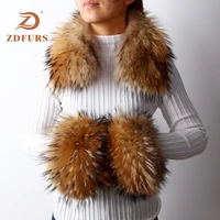 zdfurswomens real fox fur raccoon fur collar cuffs winter thick warm genuine fur fashion square collar cuffs one sets