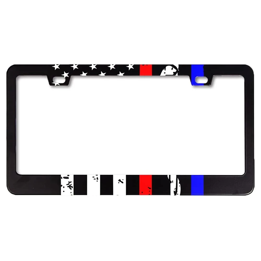 

Police EMT Flag License Plate Frame Alumina Licence Plate Decor Thin Blue Red Line American Flag Novelty Auto Car Tag Holder