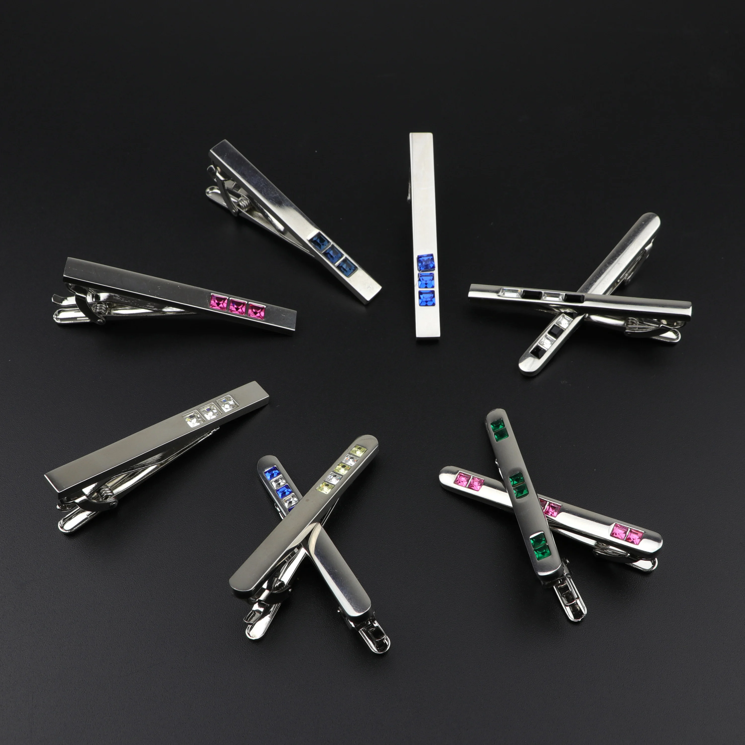 

Men's Colorful Crystal Tie Clips Classic Trendy Metal Male Business Banquet 5.5cm Necktie Clips Clasp Accessories Gift