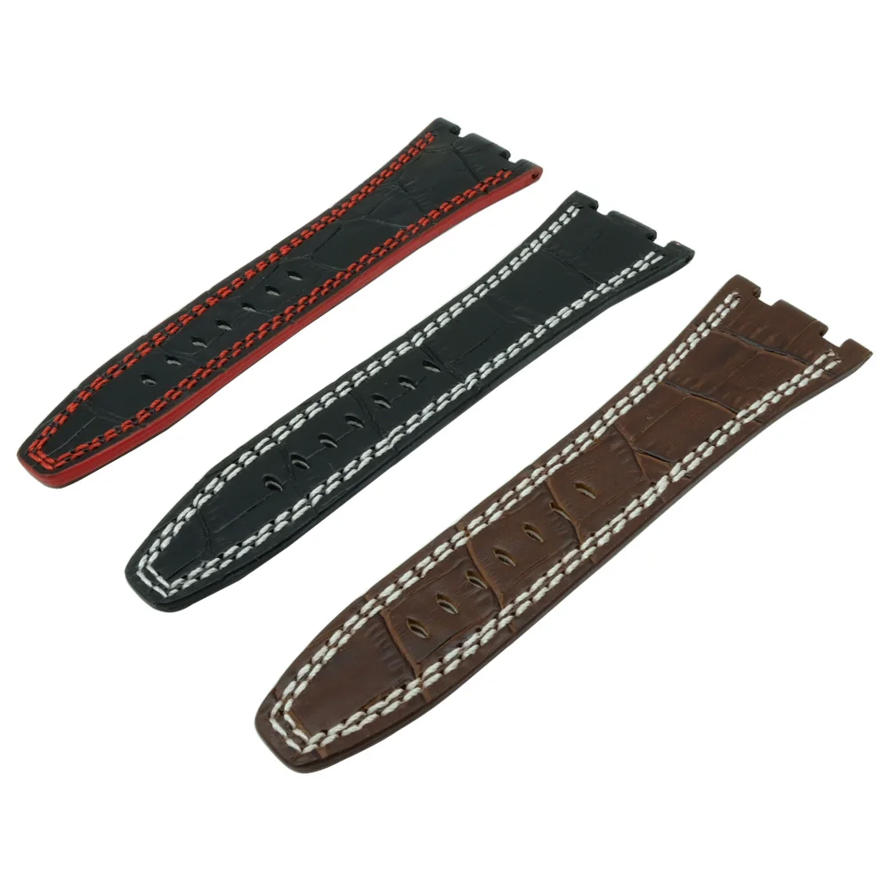 Handmade Genuine Leather For Audemars 28 mm Black Brown WatchBand for AP Watch Band Strap Replace