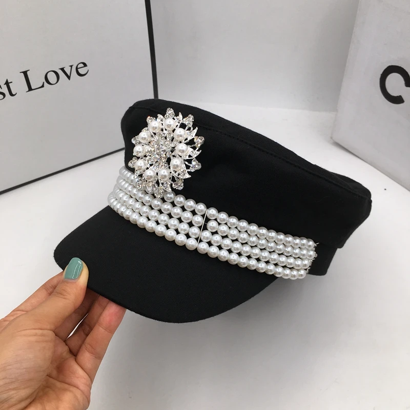 Осенне зимняя тканевая шапка европейские и американские маленькие жемчужные