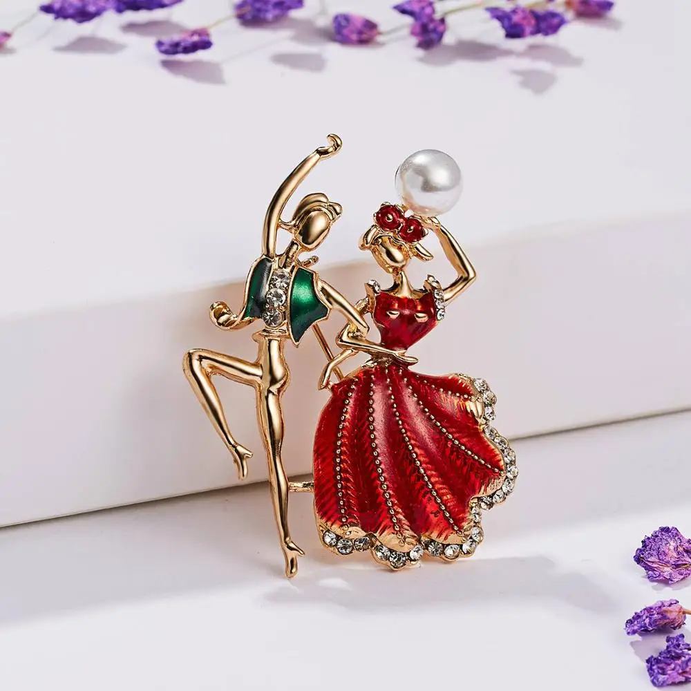 Брошь в виде танцующего мальчика и девочки стразы эмалированная брошь с рисунком
