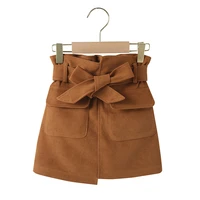children clothes solid girls wrap sashes skirt fashion ruffles high waist cotton skirts toddler kids girl belt bow mini skirts 7