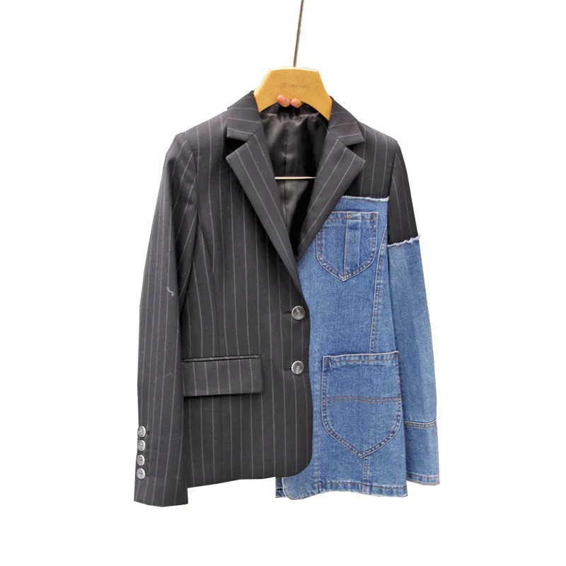 Женский блейзер в полоску повседневный жакет из джинсовой ткани осень 2020 |