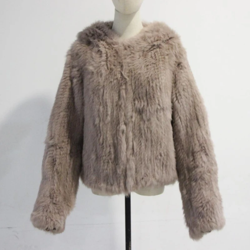 2021 Real Rabbit Fur Coat With hot sale knitted rabbit fur Jacket with hood Women's cape cloak hooded | Женская одежда