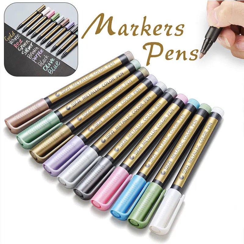 

10 Color Waterproof Paint Marker Pens Metallic Color Pen Doodle Art Drawing Markers Outline Pen Set JR Deals