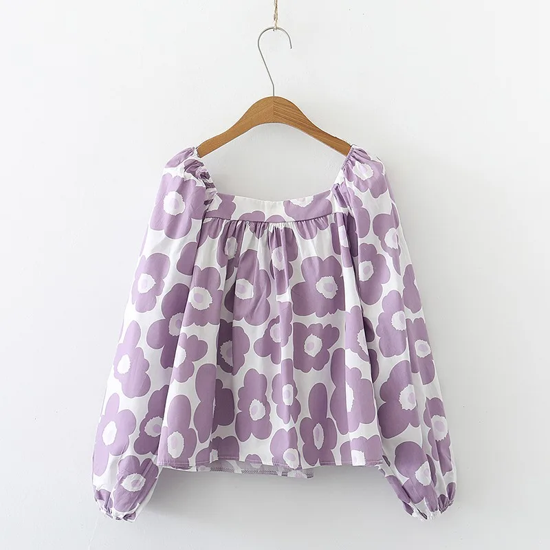 

Jlong Women Printed Sweet Blouses Square Collar Chiffon Shirt Long Sleeve Casual Blouses 2021